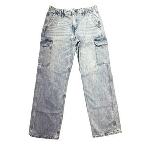 Denim Forum The 90s Edie Lo-Rise Cargo Jeans Light Wash Blue 100% Cotton Size 28